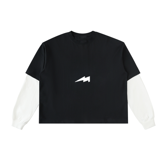 Layered Contrast Sleeve Cotton T-Shirt